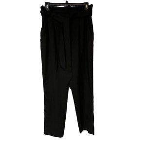 H&M Pants Womens 8 Black Retro High Ruffle Waist Sash Belt Relaxed Wide Leg